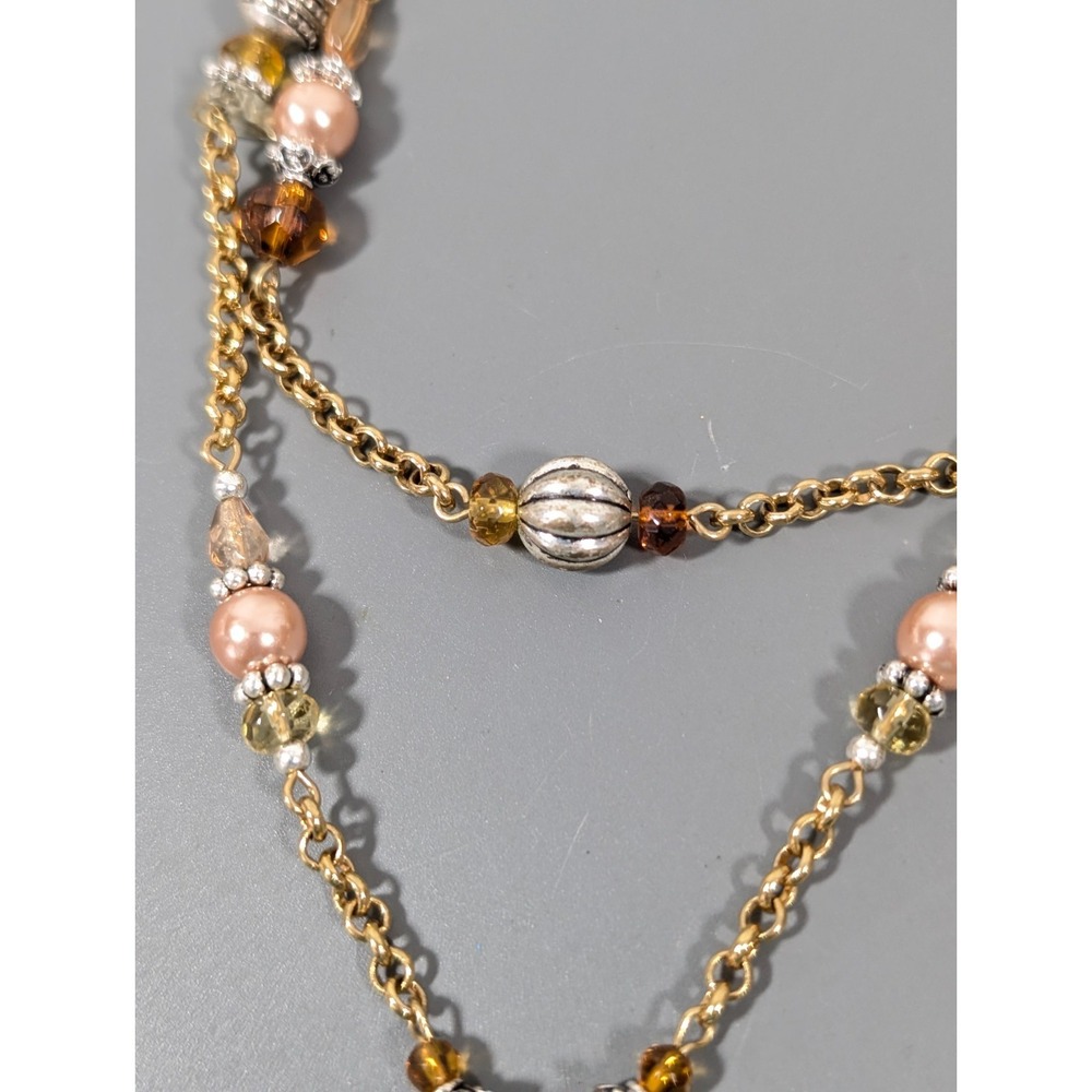 Avon Double Chain‎ Lariat Amber Color Beaded Necklace Elegant Chic 19 in - Picture 6 of 12